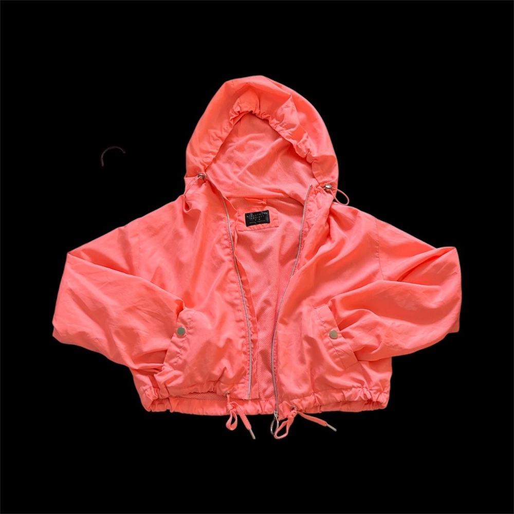 Neon Coral Cropped Windbreaker Jacket